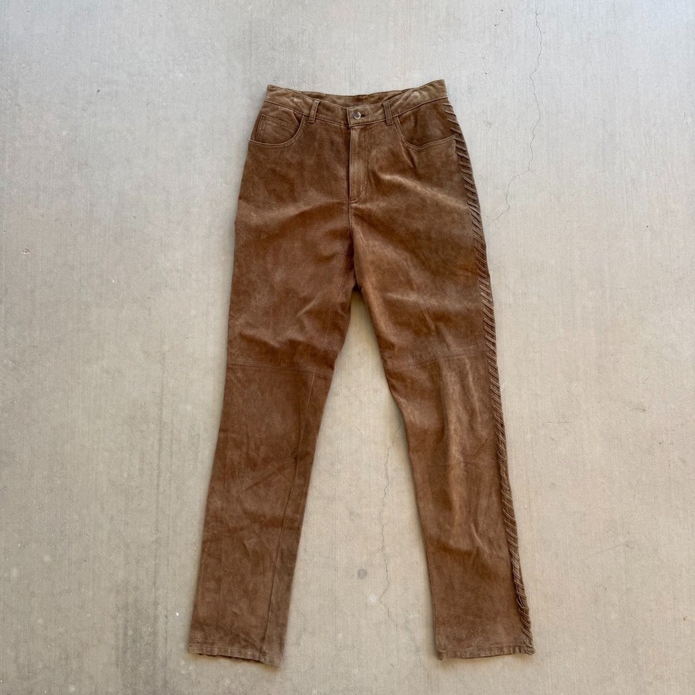Jones New York Sport Suede Leather Pants Women's 6 Tan Western Boho